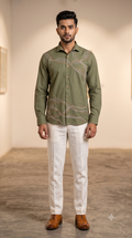 Pier Seven Men’s Olive Festive Shirt PWY244