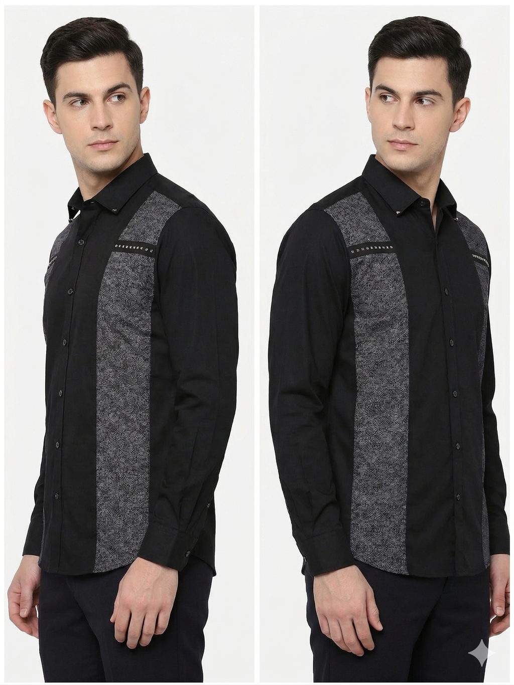 BLACK TEXTURE PRINT PANEL PARTY SHIRT  (PWY096)