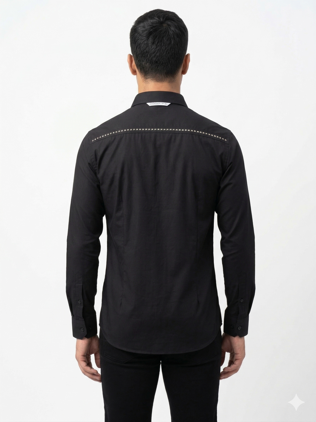 BLACK TEXTURE PRINT PANEL PARTY SHIRT  (PWY096)