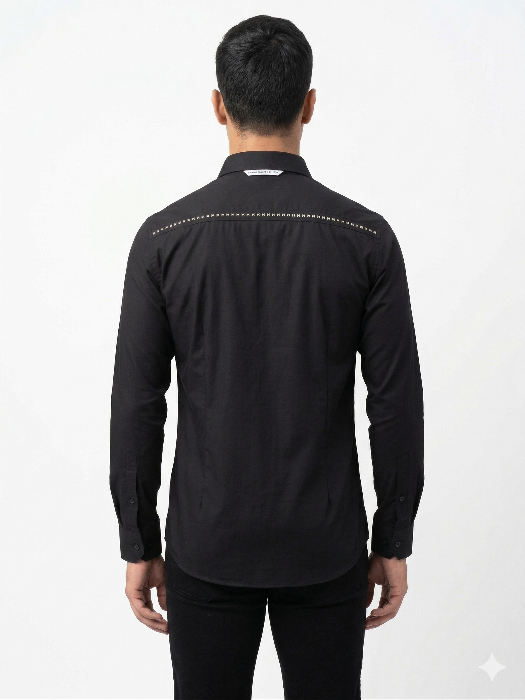 BLACK TEXTURE PRINT PANEL PARTY SHIRT  (PWY096)
