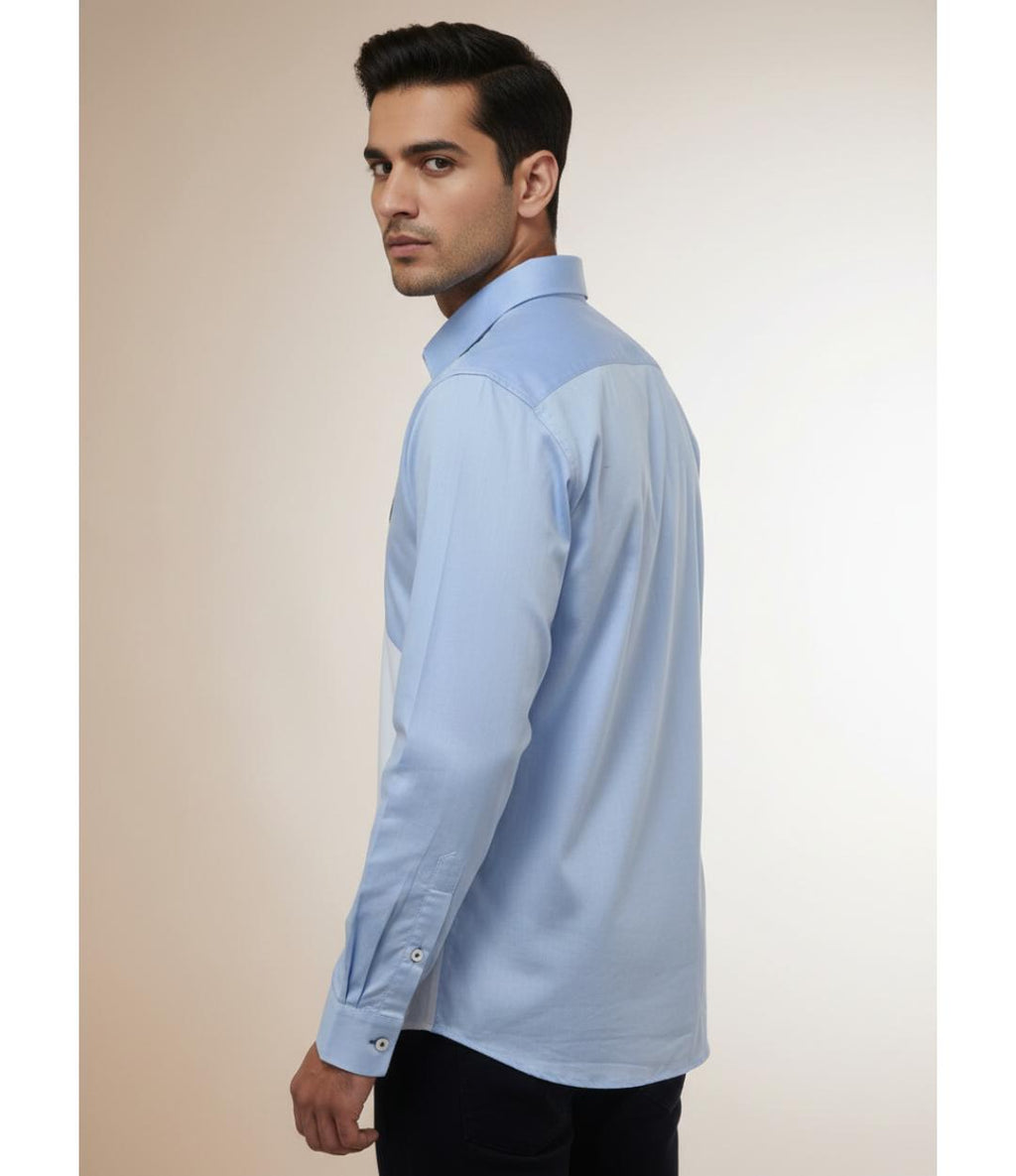 Men’s Premium Asymmetrical Nautical Block Regular Fit Shirt – Sky Blue & White Contrast (JWM125)