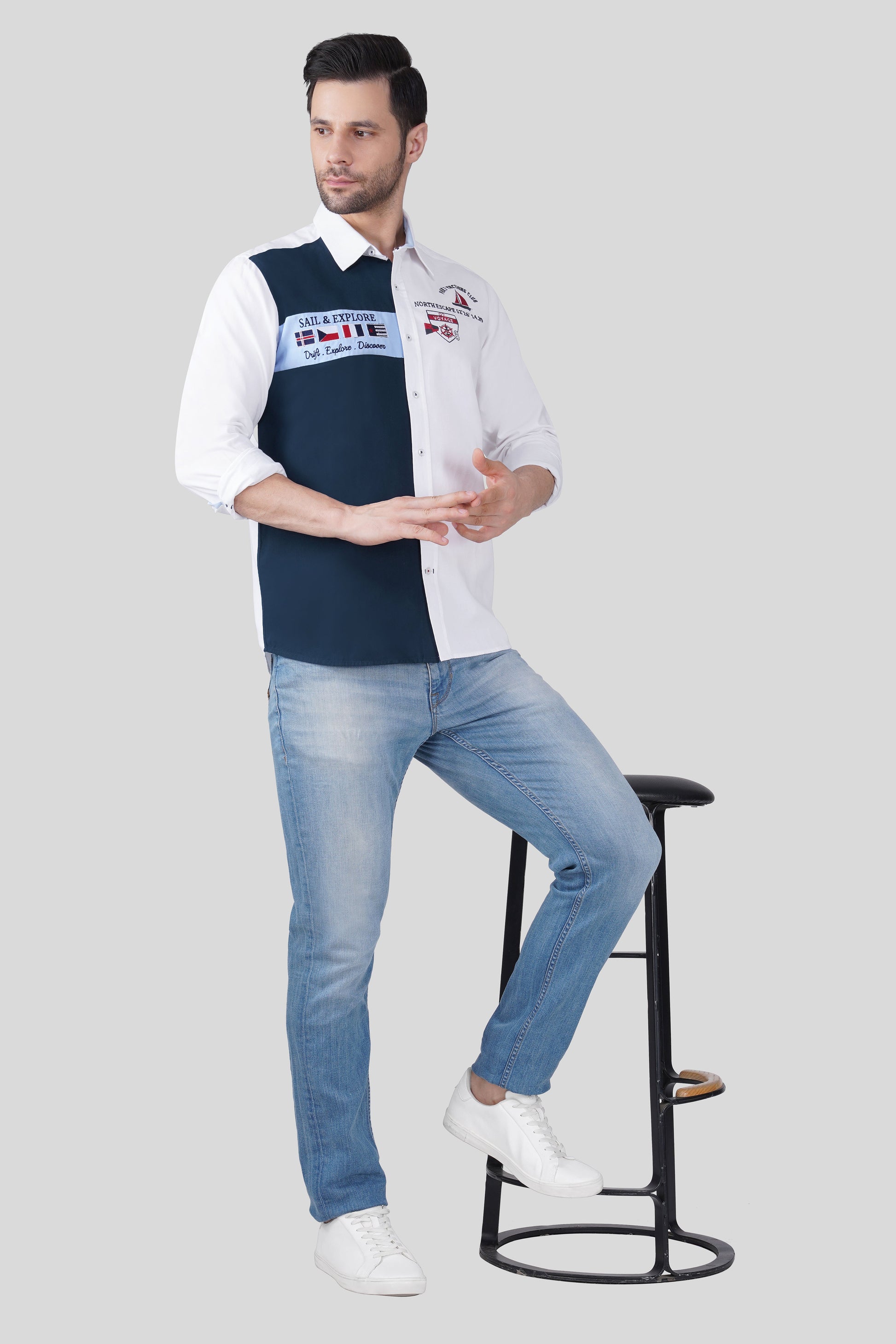 Pier Seven Luxe Cotton Embroided Regular Fit Shirt for Men - White (JWM024) Pier Seven