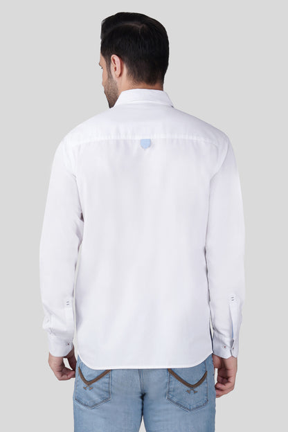 Pier Seven Luxe Cotton Embroided Regular Fit Shirt for Men - White (JWM024) Pier Seven