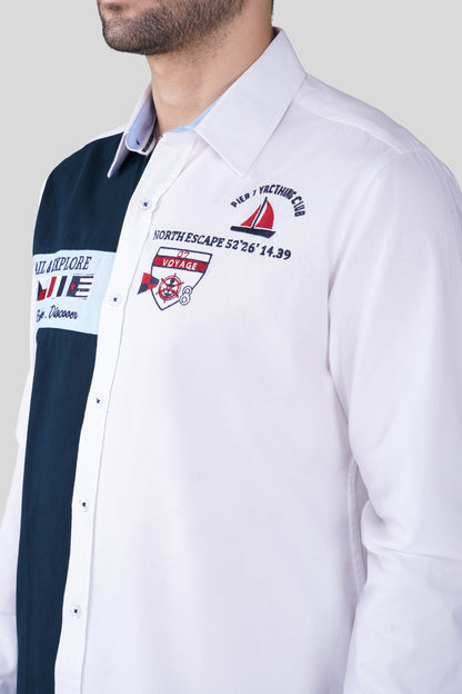 Pier Seven Luxe Cotton Embroided Regular Fit Shirt for Men - White (JWM024) Pier Seven
