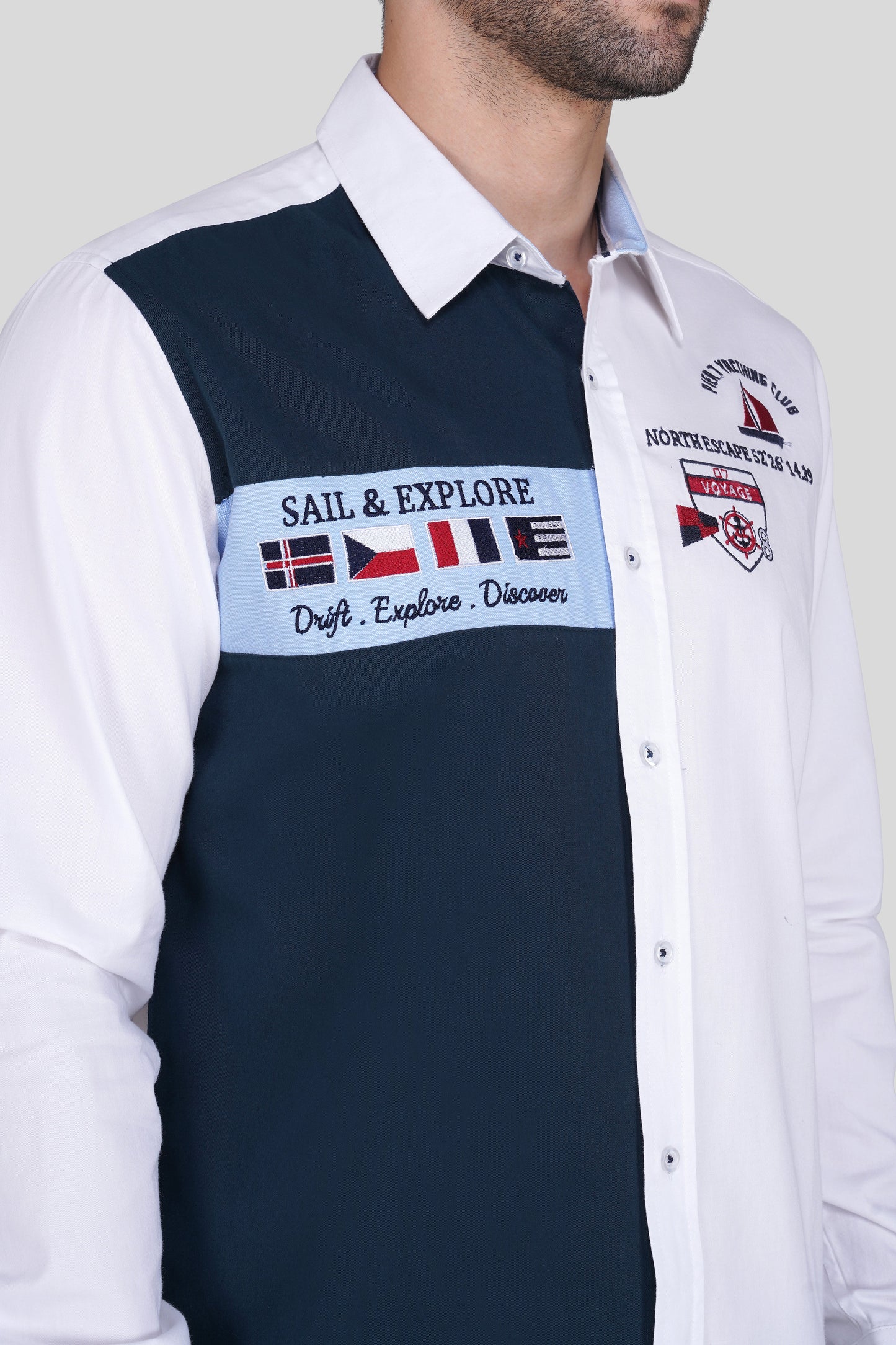 Pier Seven Luxe Cotton Embroided Regular Fit Shirt for Men - White (JWM024) Pier Seven