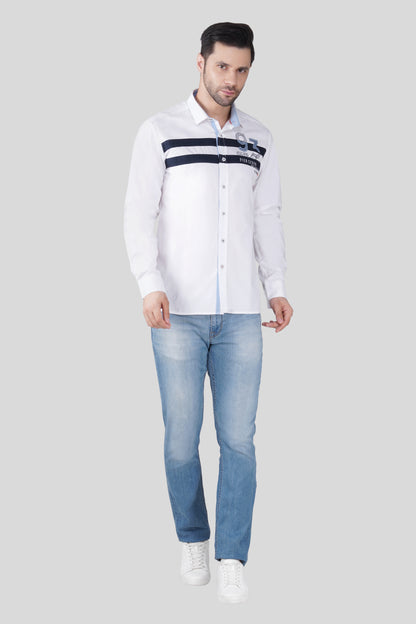 Pier Seven Luxe Cotton Striped Men's Regular Fit Shirt - White (JWM022)