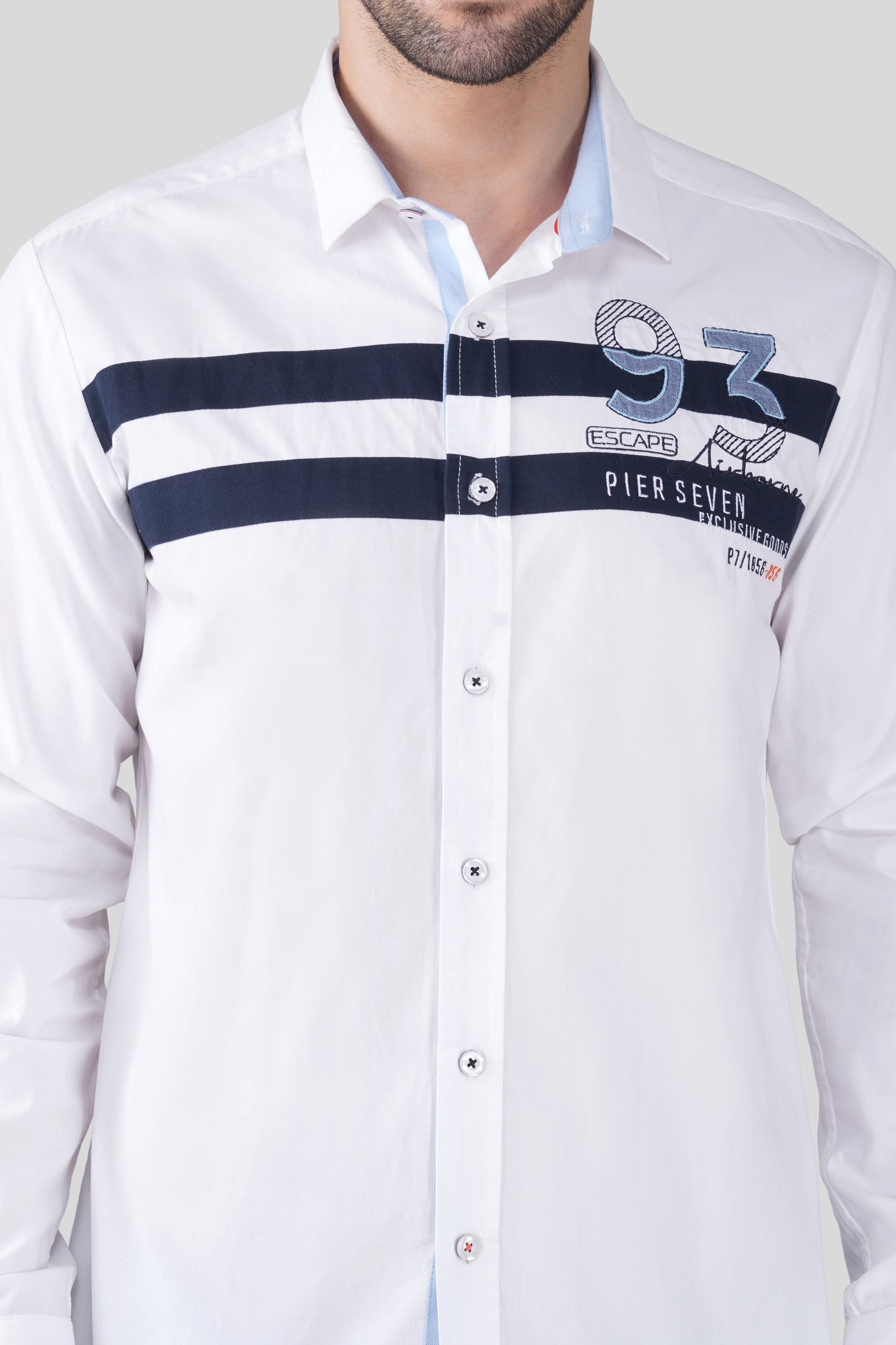 Pier Seven Luxe Cotton Striped Men's Regular Fit Shirt - White (JWM022)