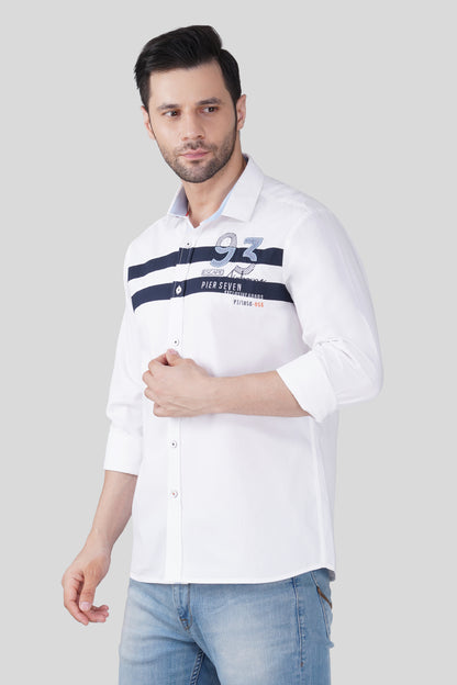 Pier Seven Luxe Cotton Striped Men's Regular Fit Shirt - White (JWM022)