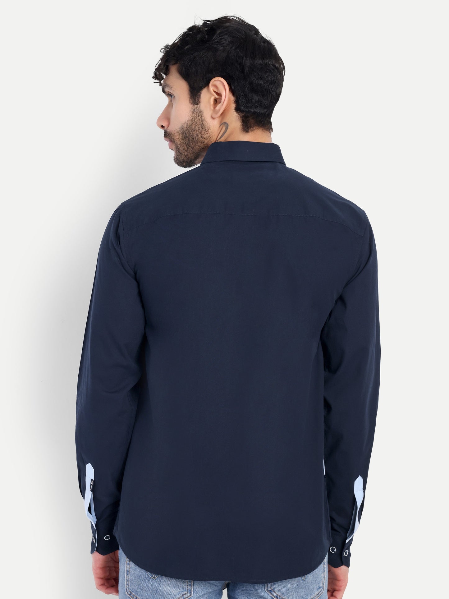 Pier Seven Luxe Cotton Embroidered Men's Regular Fit Shirt - Navy (JWM023)