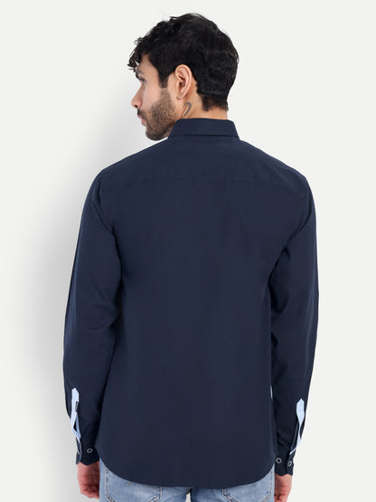 Pier Seven Luxe Cotton Embroidered Men's Regular Fit Shirt - Navy (JWM023)