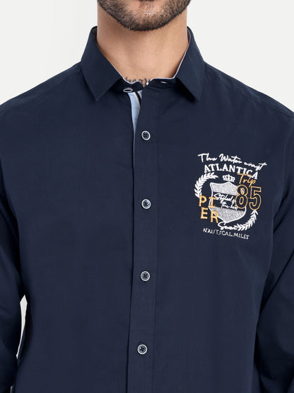 Pier Seven Luxe Cotton Embroidered Men's Regular Fit Shirt - Navy (JWM023)