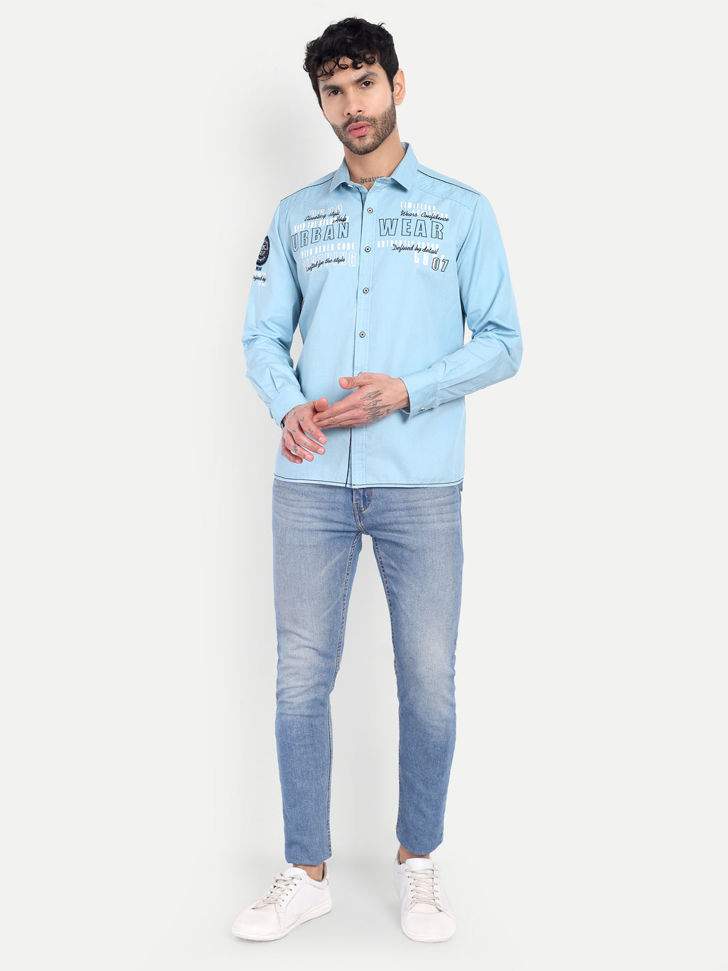 URBAN SCRIPT LIGHT BLUE CASUAL SHIRT