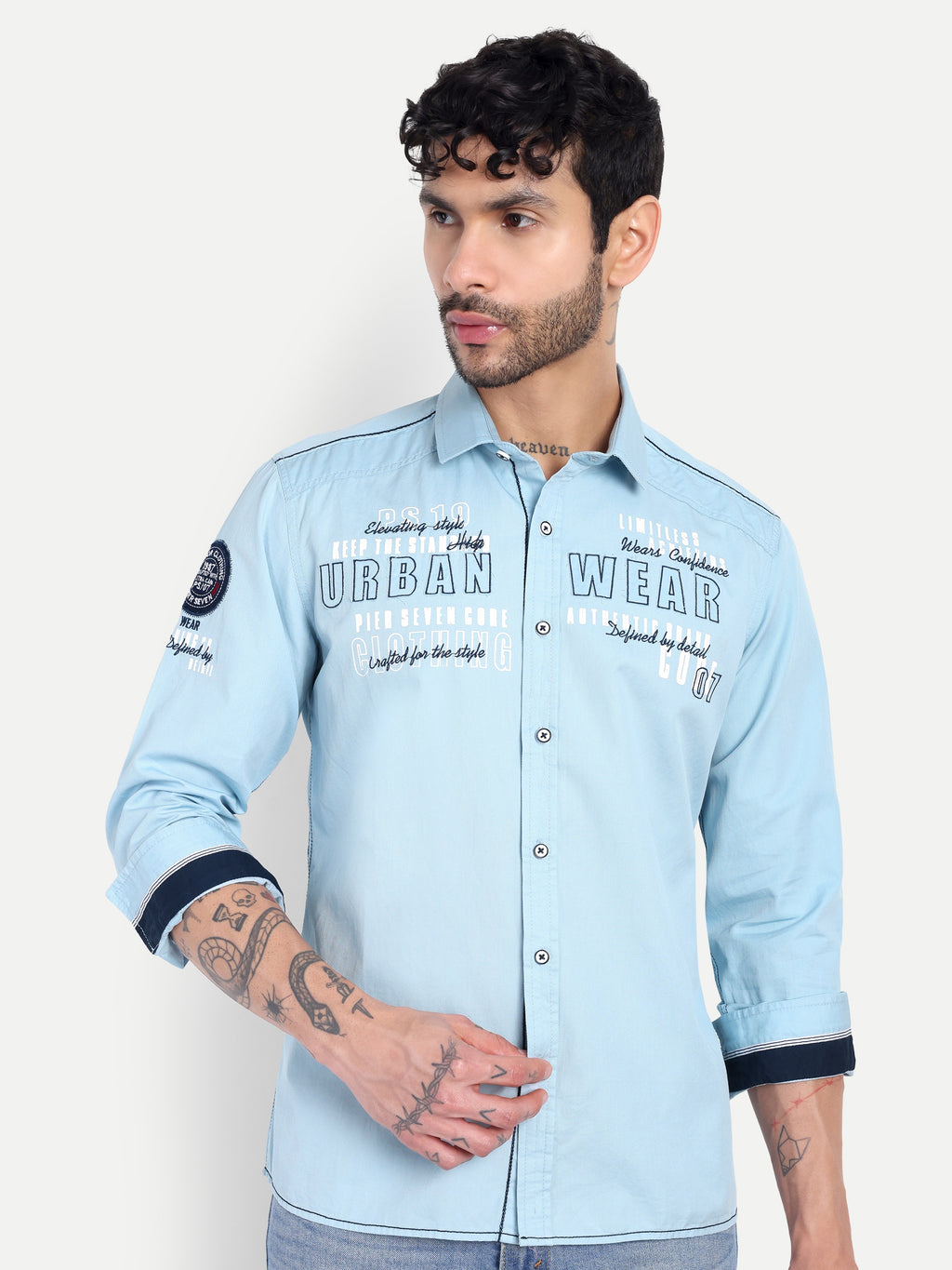URBAN SCRIPT LIGHT BLUE CASUAL SHIRT