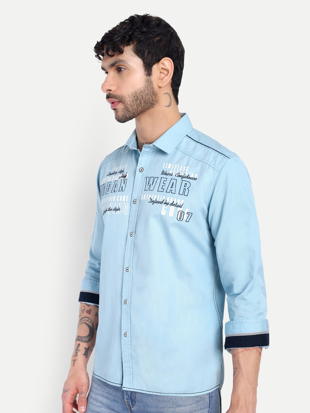 URBAN SCRIPT LIGHT BLUE CASUAL SHIRT