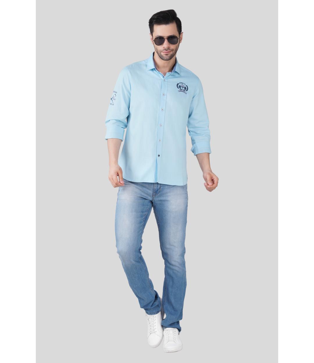 Premium Sky Blue Solid Casual Regular Fit Shirt for Men | Soft Cotton Full Sleeves Shirt (JWM030)
