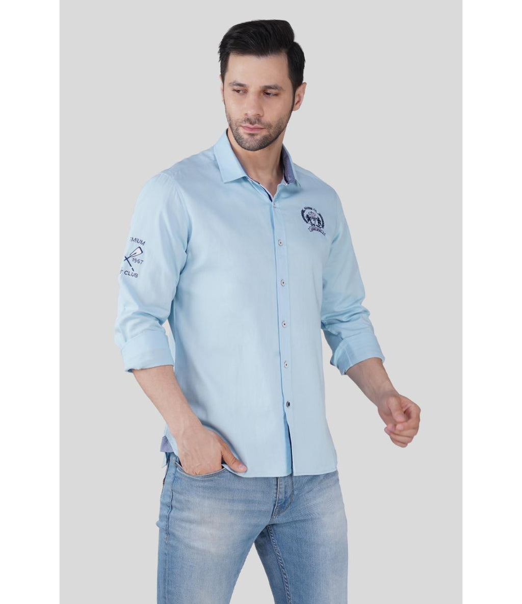 Premium Sky Blue Solid Casual Regular Fit Shirt for Men | Soft Cotton Full Sleeves Shirt (JWM030)