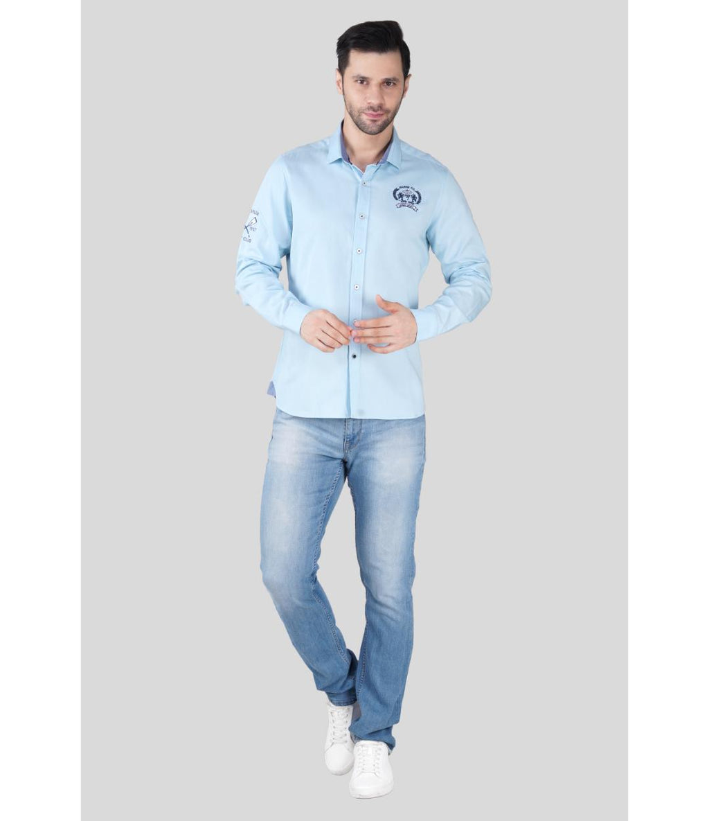 Premium Sky Blue Solid Casual Regular Fit Shirt for Men | Soft Cotton Full Sleeves Shirt (JWM030)