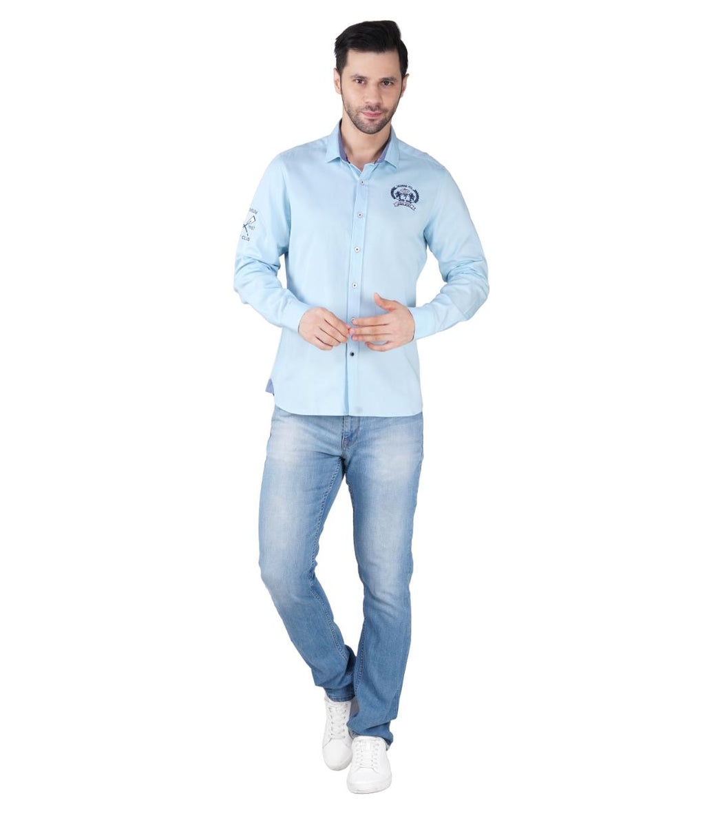 Premium Sky Blue Solid Casual Regular Fit Shirt for Men | Soft Cotton Full Sleeves Shirt (JWM030)