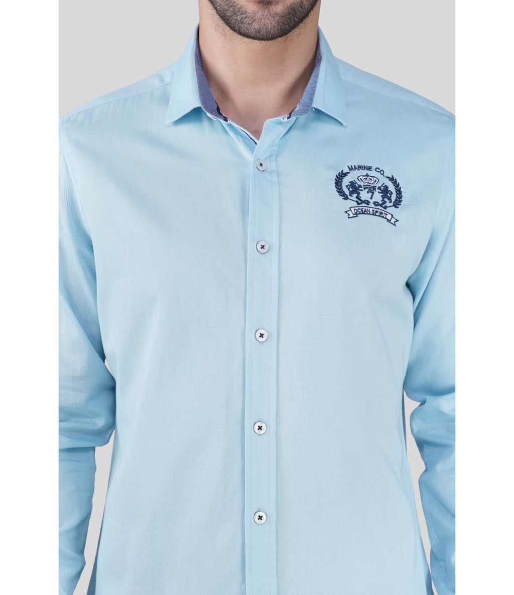 Premium Sky Blue Solid Casual Regular Fit Shirt for Men | Soft Cotton Full Sleeves Shirt (JWM030)