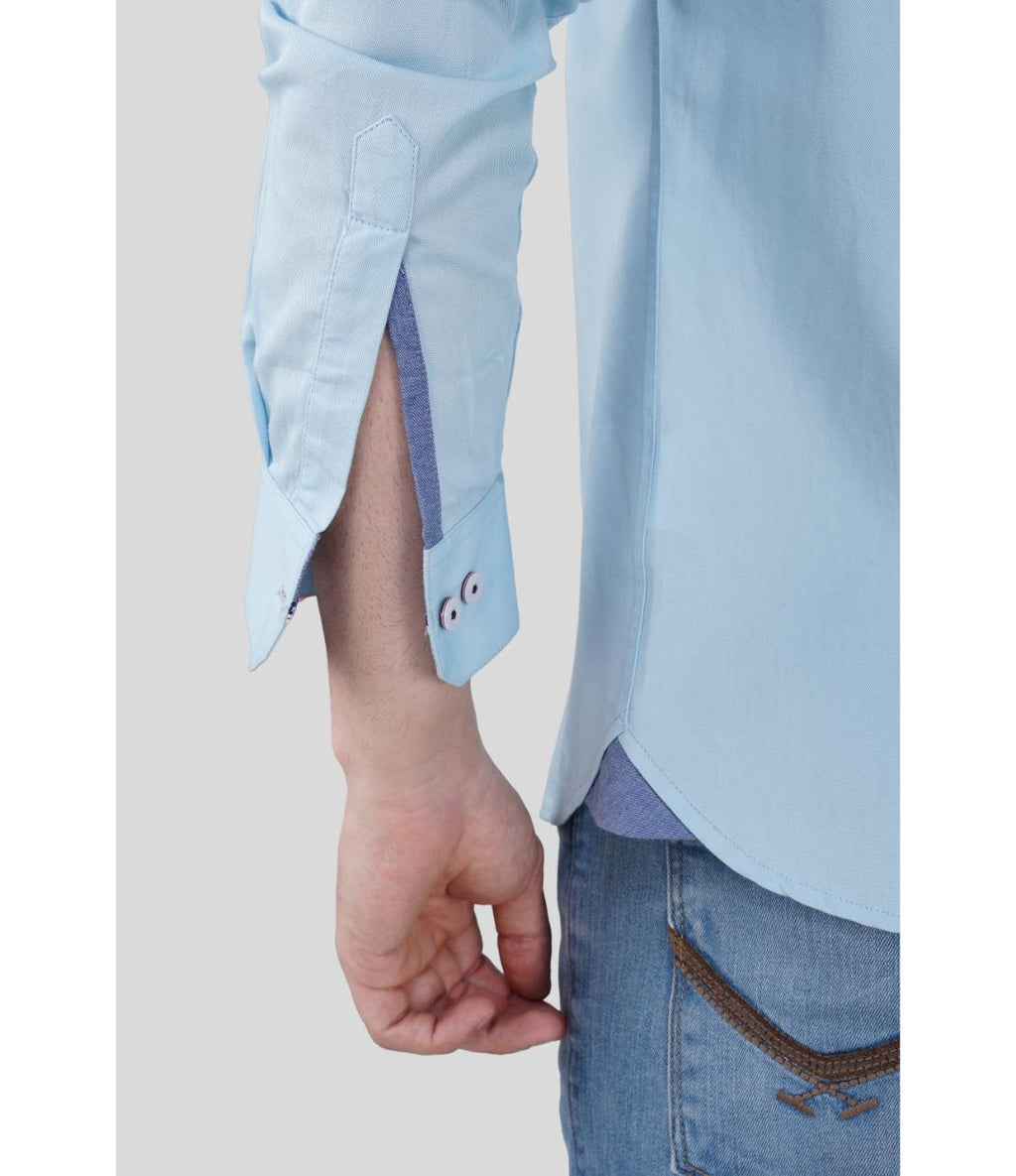 Premium Sky Blue Solid Casual Regular Fit Shirt for Men | Soft Cotton Full Sleeves Shirt (JWM030)