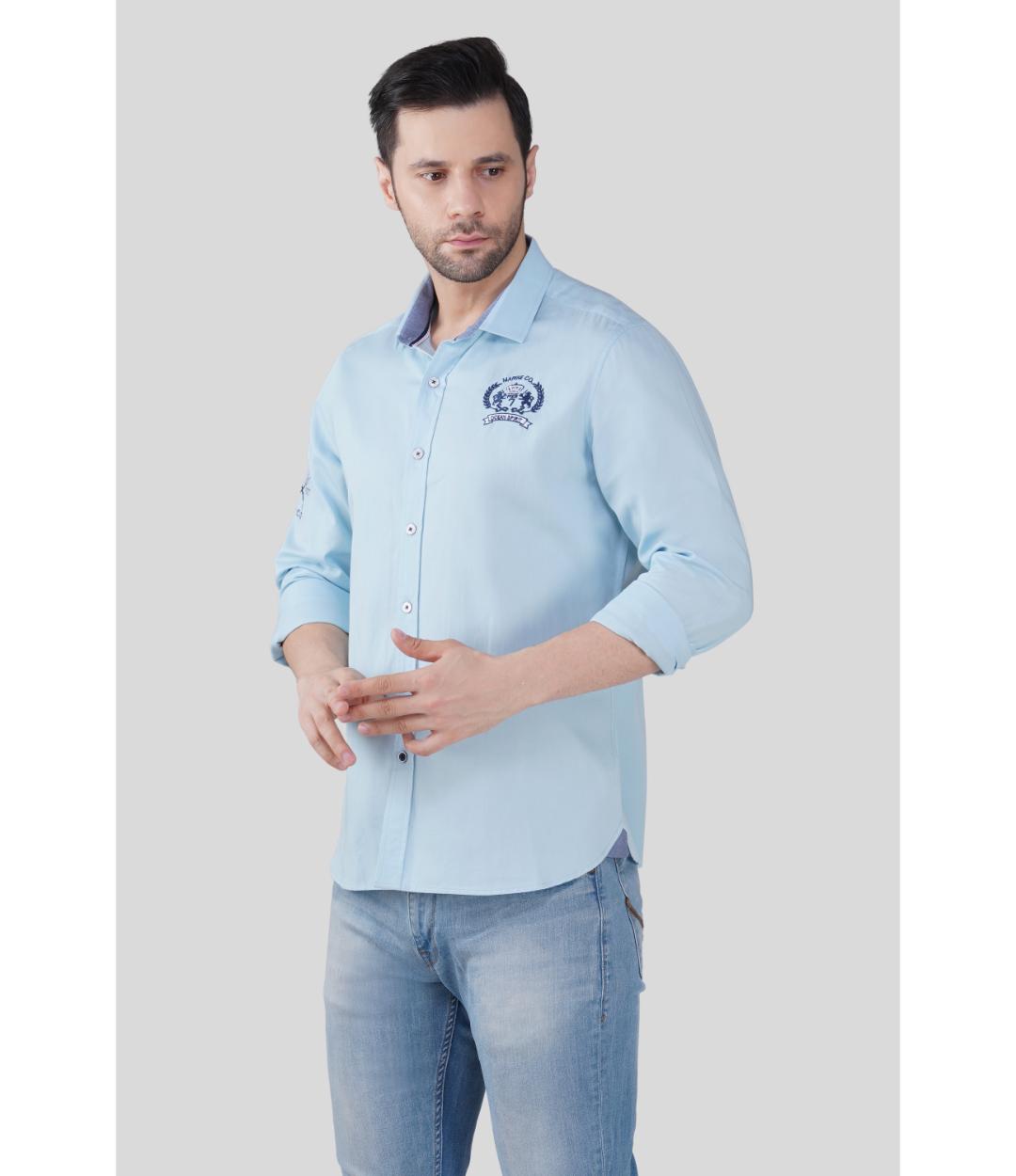 Premium Sky Blue Solid Casual Regular Fit Shirt for Men | Soft Cotton Full Sleeves Shirt (JWM030)