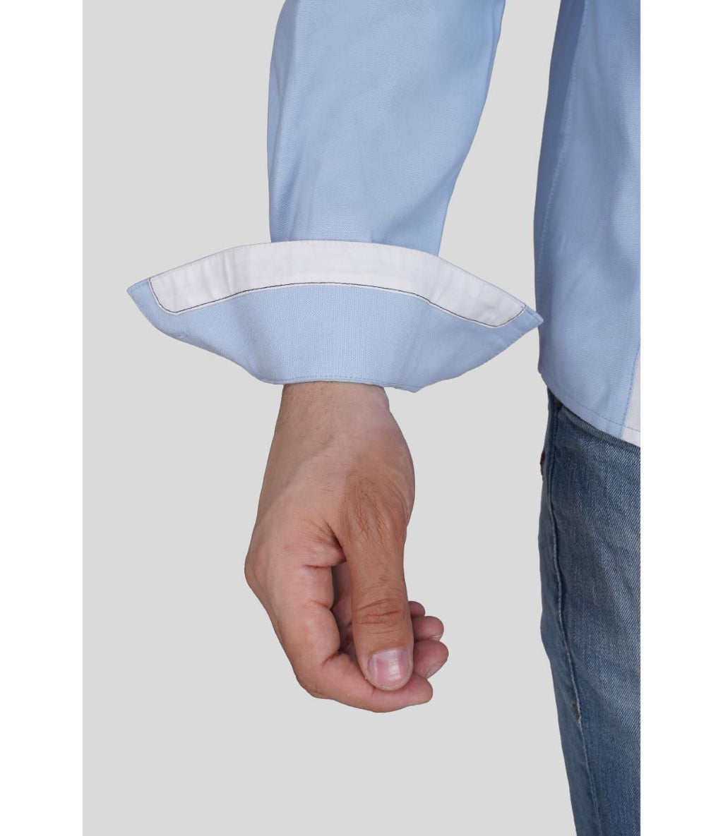 Men’s Premium Color Block Cotton Regular Fit Shirt – Light Blue Vertical Panel Casual Shirt (JWM039)