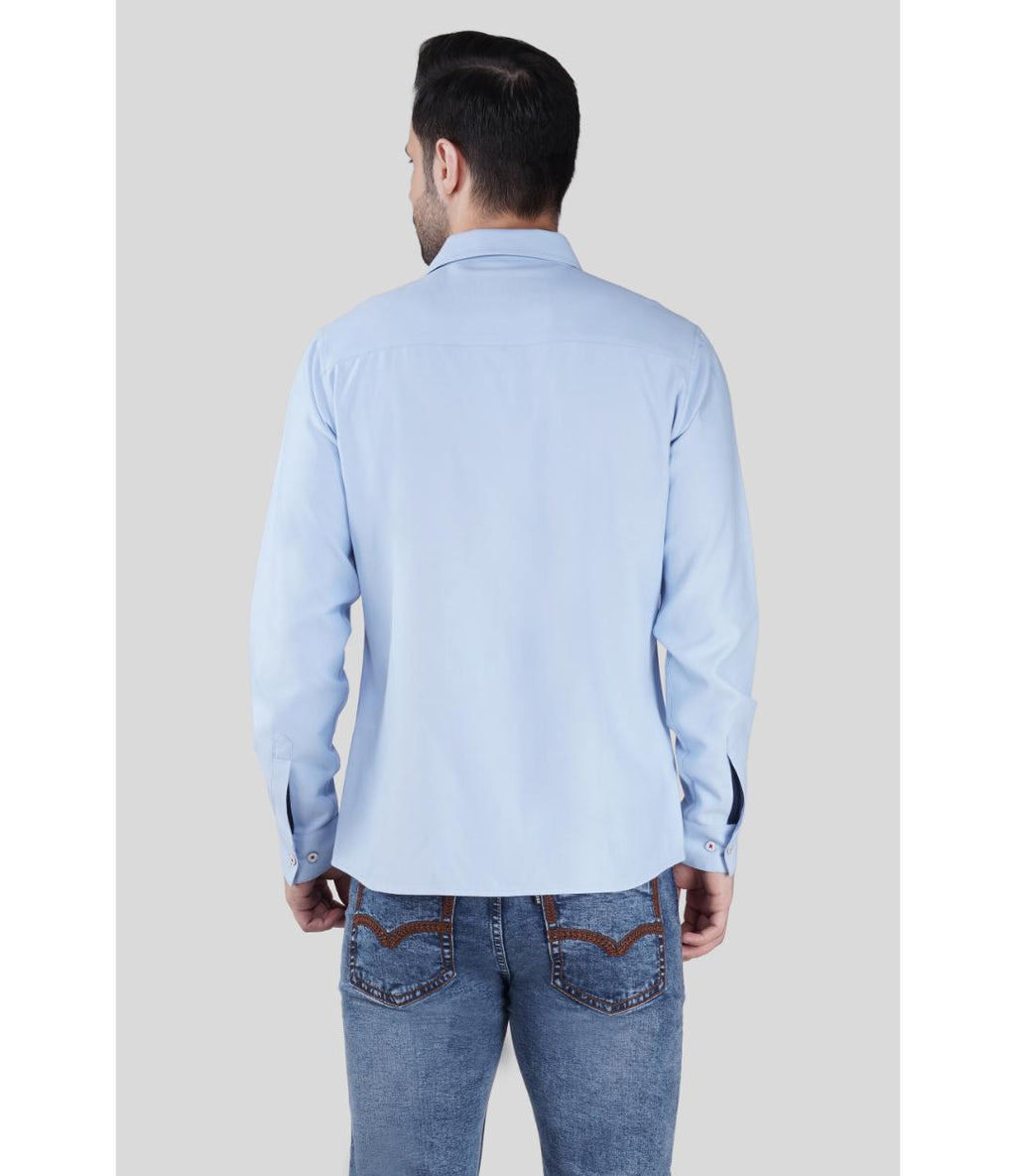 Men’s Premium Color Block Cotton Regular Fit Shirt – Light Blue Vertical Panel Casual Shirt (JWM039)