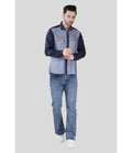 Premium Grey & Navy Blue Panelled Regular Shirt for Men | Designer Contrast Shirt with Chest Print (JWM044)