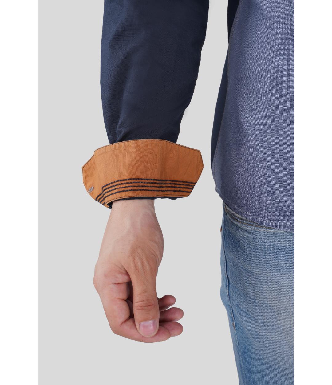 Premium Grey & Navy Blue Panelled Regular Shirt for Men | Designer Contrast Shirt with Chest Print (JWM044)