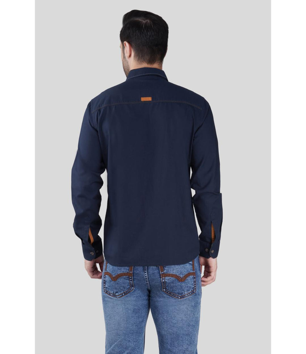 Premium Grey & Navy Blue Panelled Regular Shirt for Men | Designer Contrast Shirt with Chest Print (JWM044)