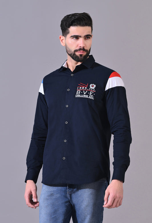 Pier Seven Luxe Cotton Embroided Regular Fit Shirt for Men - Navy (JWM102) Pier Seven