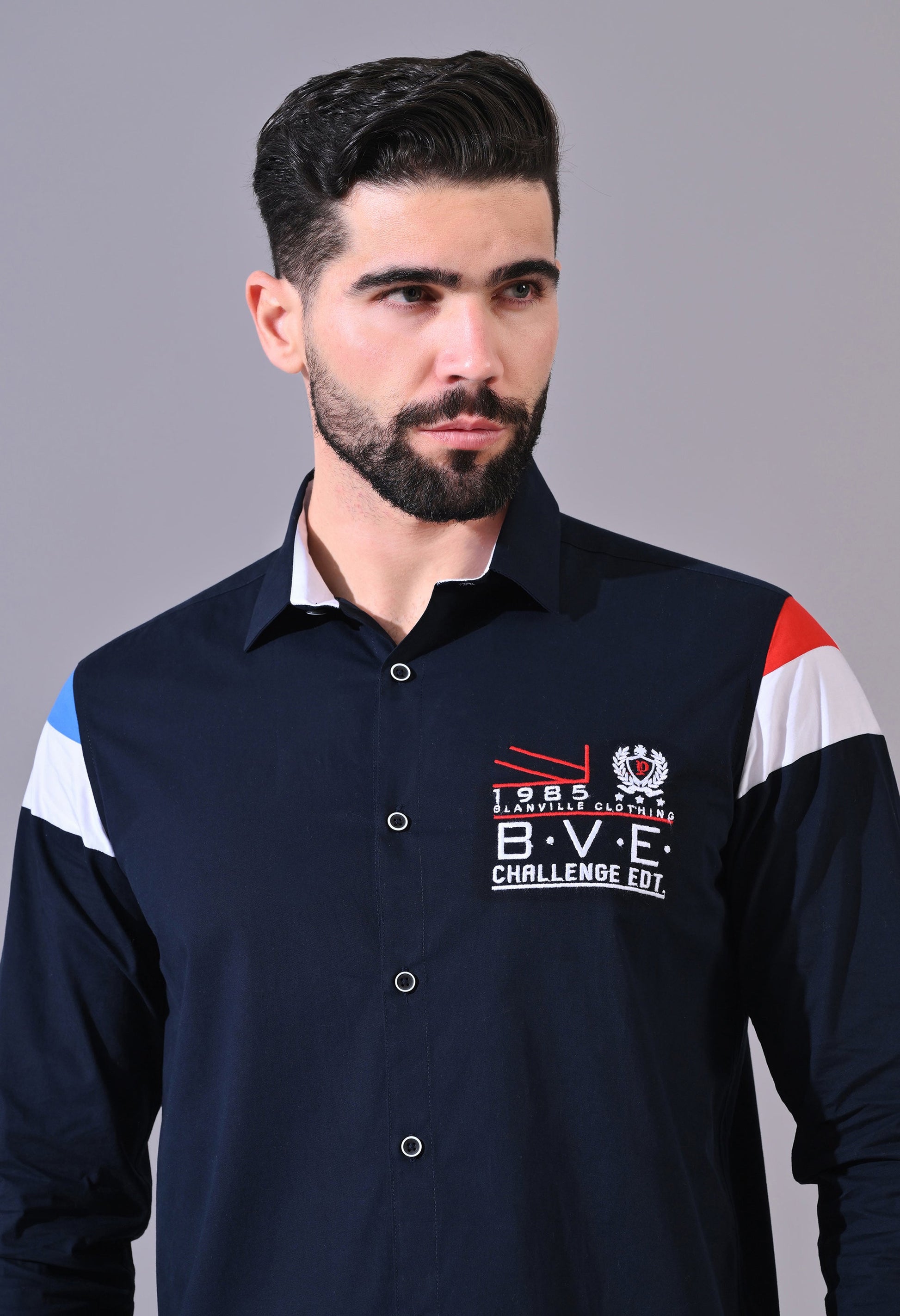 Pier Seven Luxe Cotton Embroided Regular Fit Shirt for Men - Navy (JWM102) Pier Seven