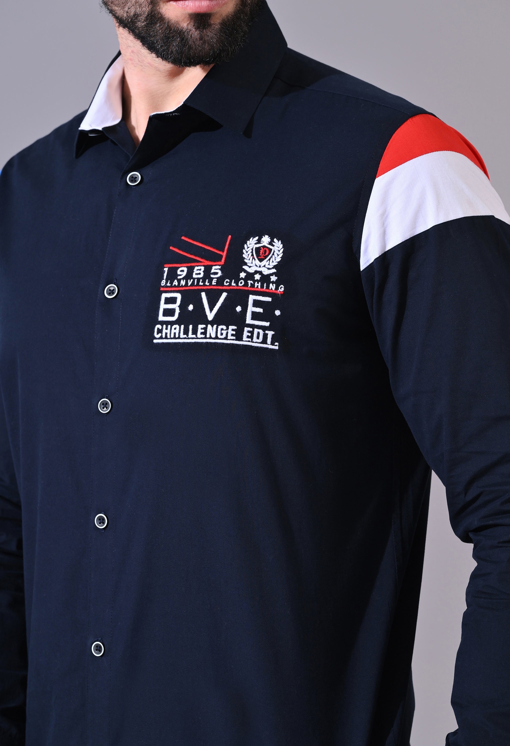 Pier Seven Luxe Cotton Embroided Regular Fit Shirt for Men - Navy (JWM102) Pier Seven