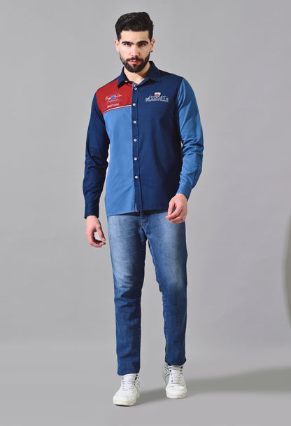 Pier Seven Luxe Cotton Color Block Men's Regular Fit Shirt - Blue (JWM115)