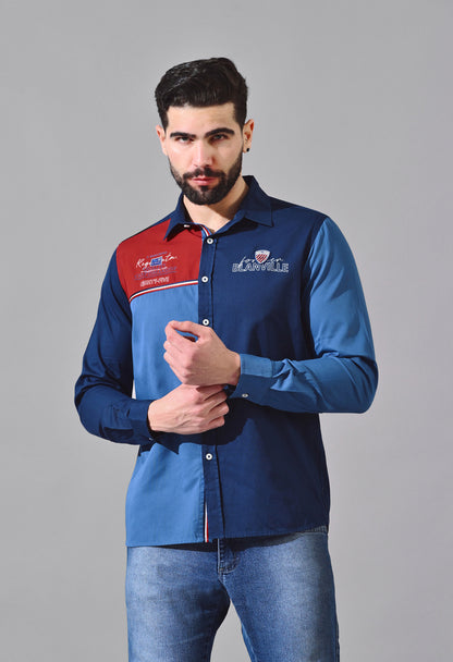Pier Seven Luxe Cotton Color Block Men's Regular Fit Shirt - Blue (JWM115)