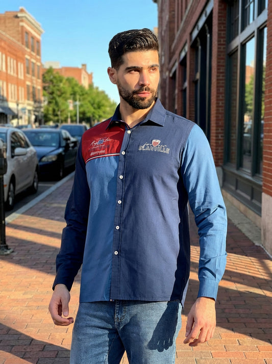Luxe Cotton Color Block Men's Regular Fit Shirt - Blue (JWM115)