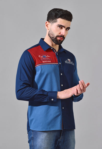 Pier Seven Luxe Cotton Color Block Men's Regular Fit Shirt - Blue (JWM115)