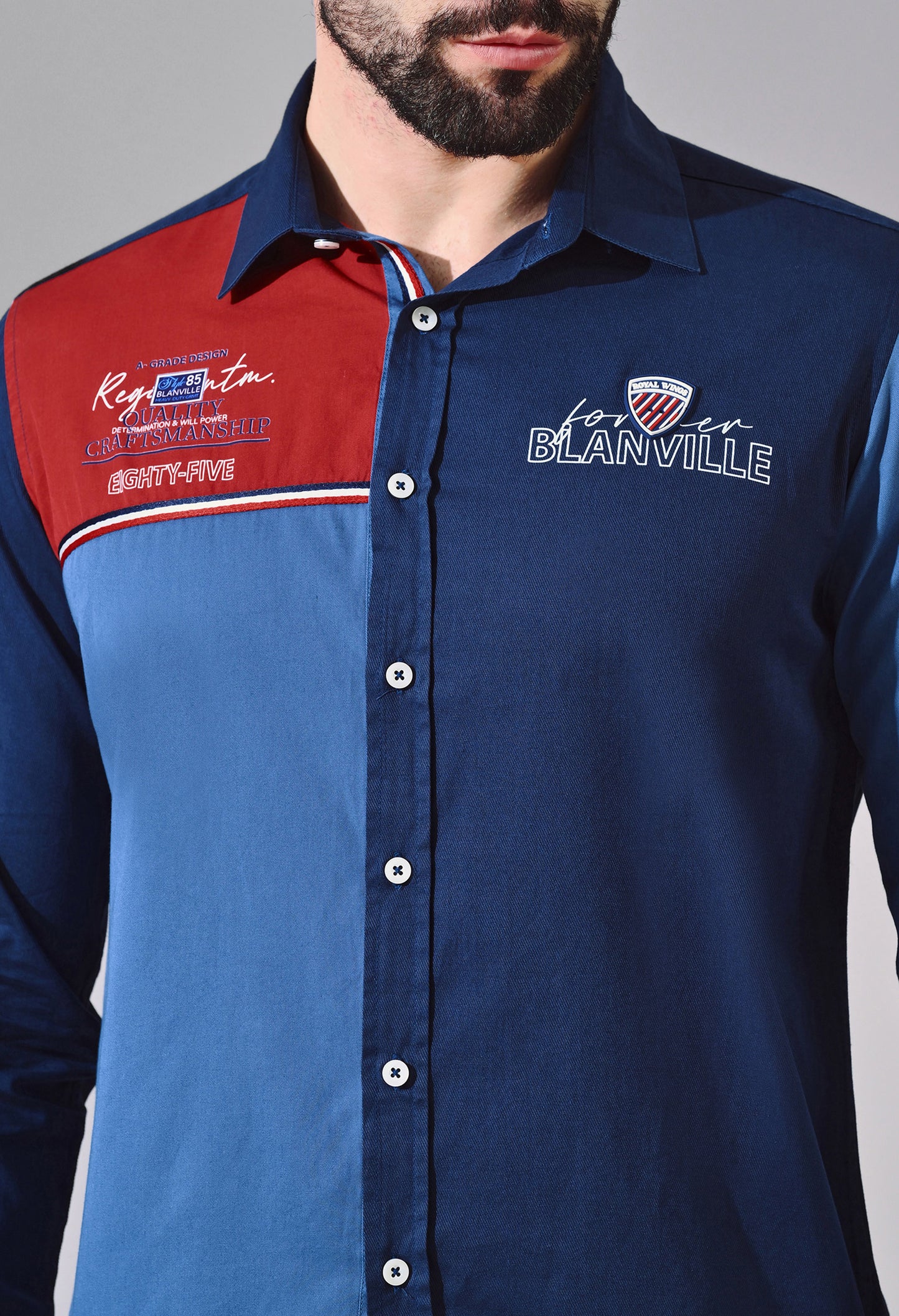 Pier Seven Luxe Cotton Color Block Men's Regular Fit Shirt - Blue (JWM115)