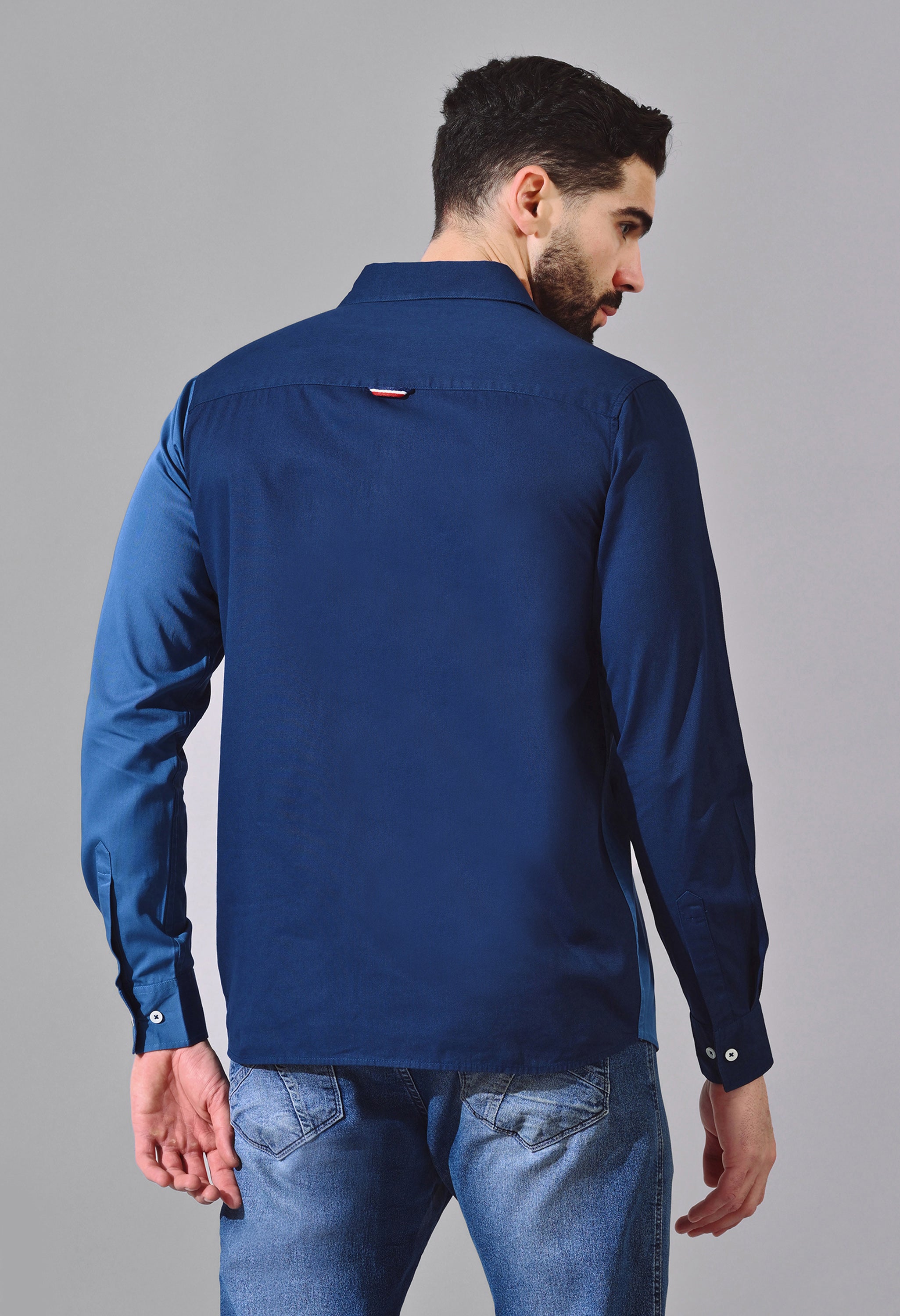 TRI TONE COLOUR BLOCK CASUAL EMBROIDED  JEANSWEAR SHIRT