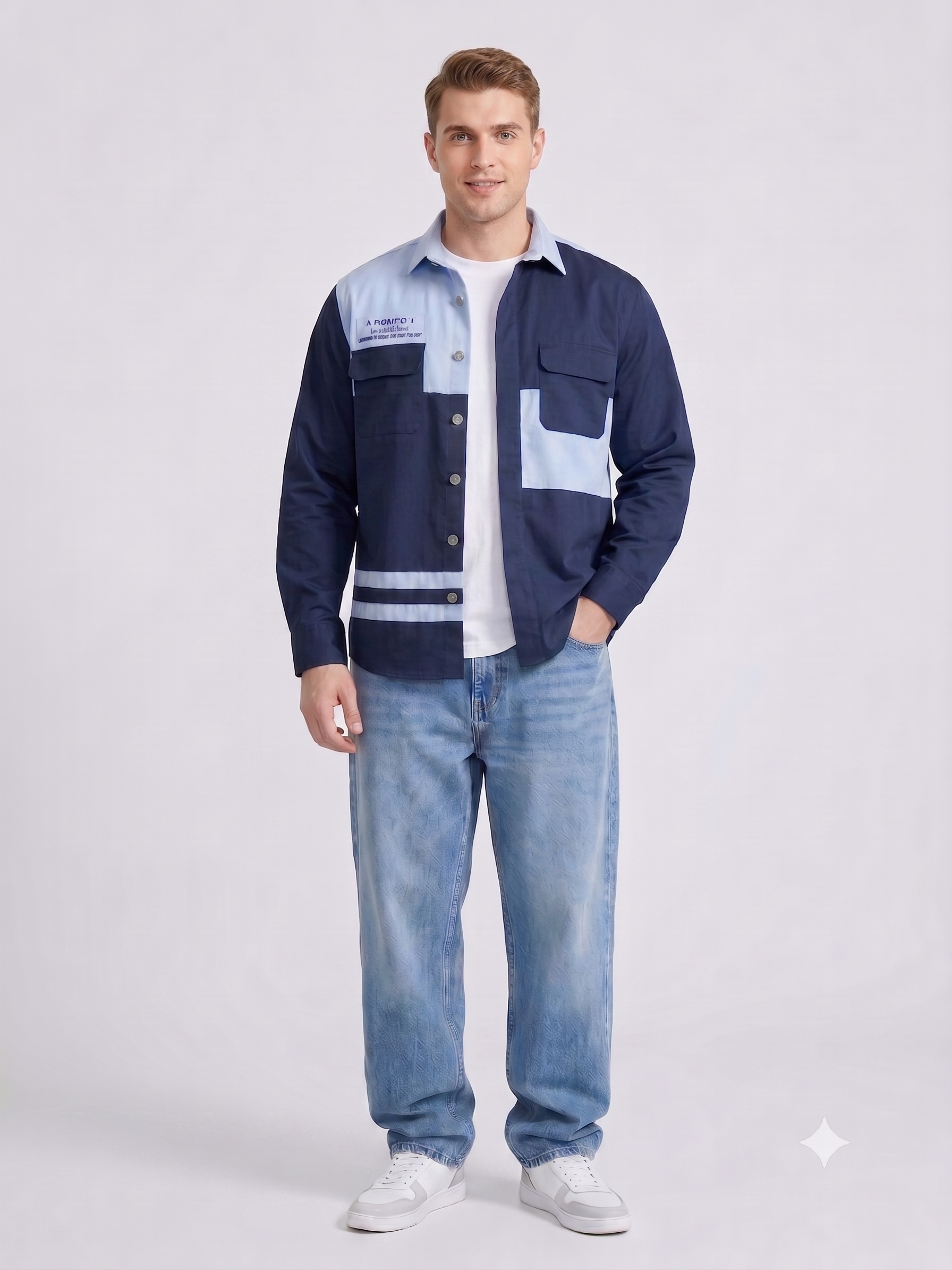Navy Biker Colorblock Overshirt for Men JWM174