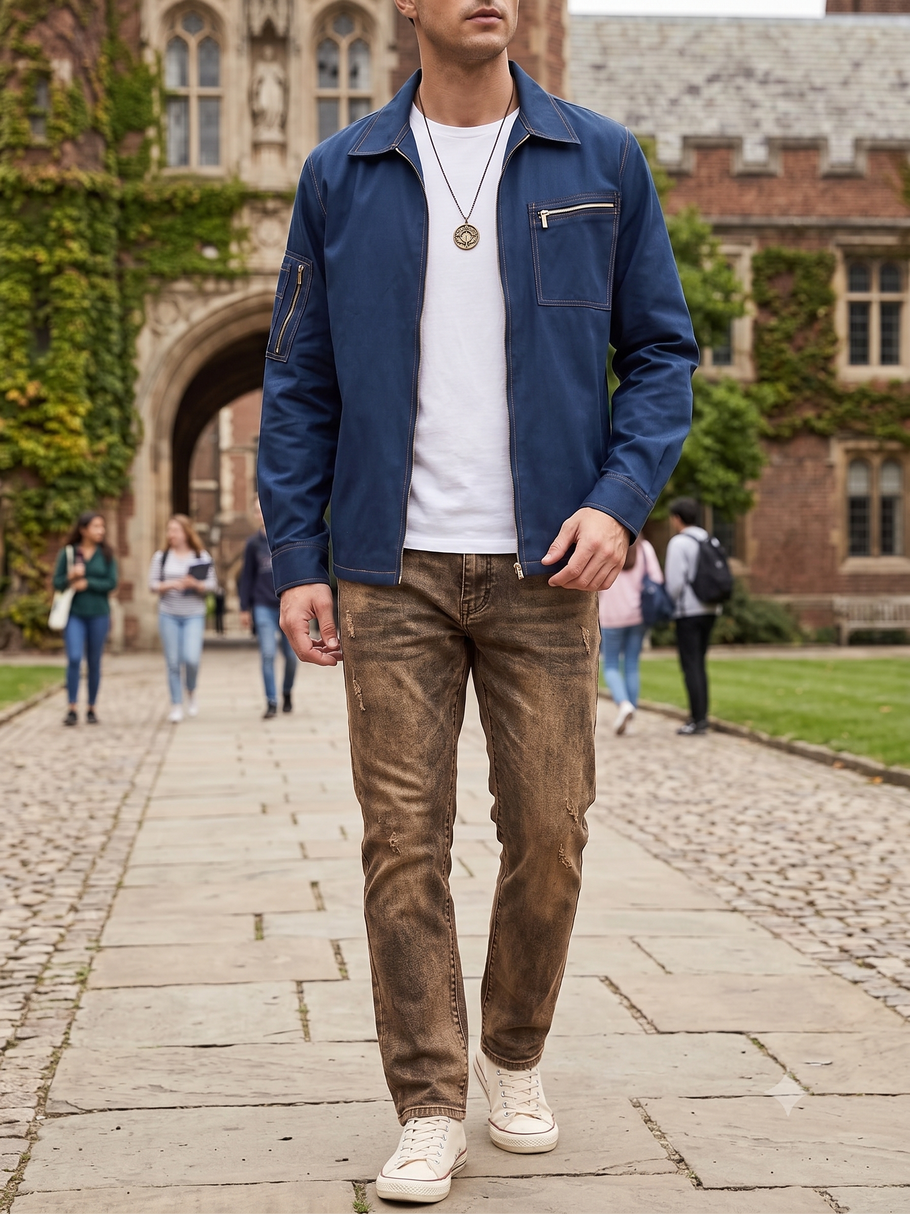 Navy Zip-Up Utility Jacket Shirt for Men JWM176
