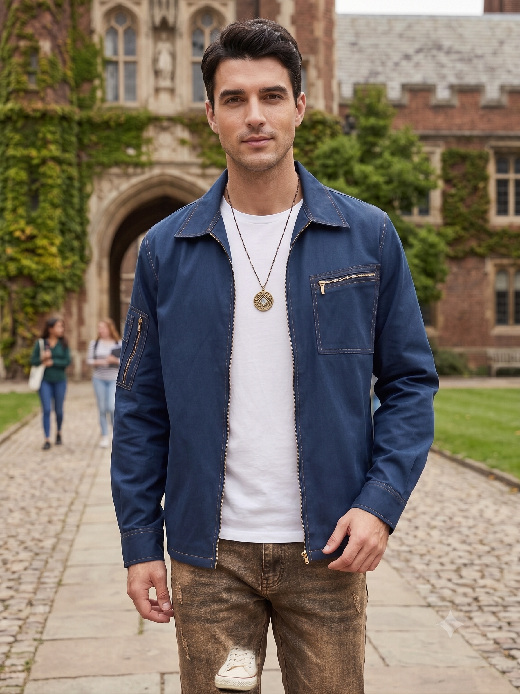 Navy Zip-Up Utility Jacket Shirt for Men JWM176