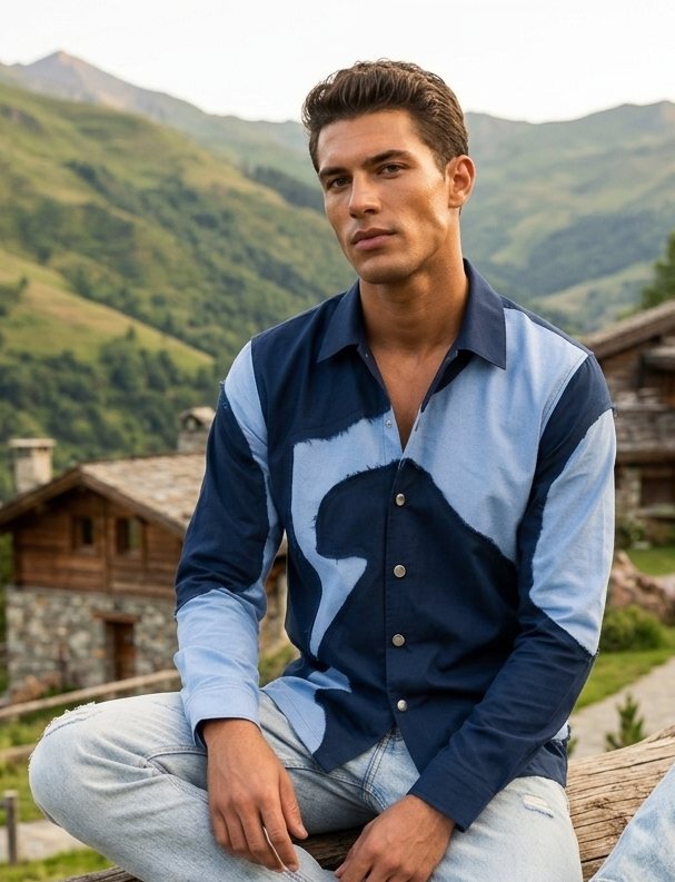 Men’s Navy Blue Colour-Block Casual Shirt JWM177