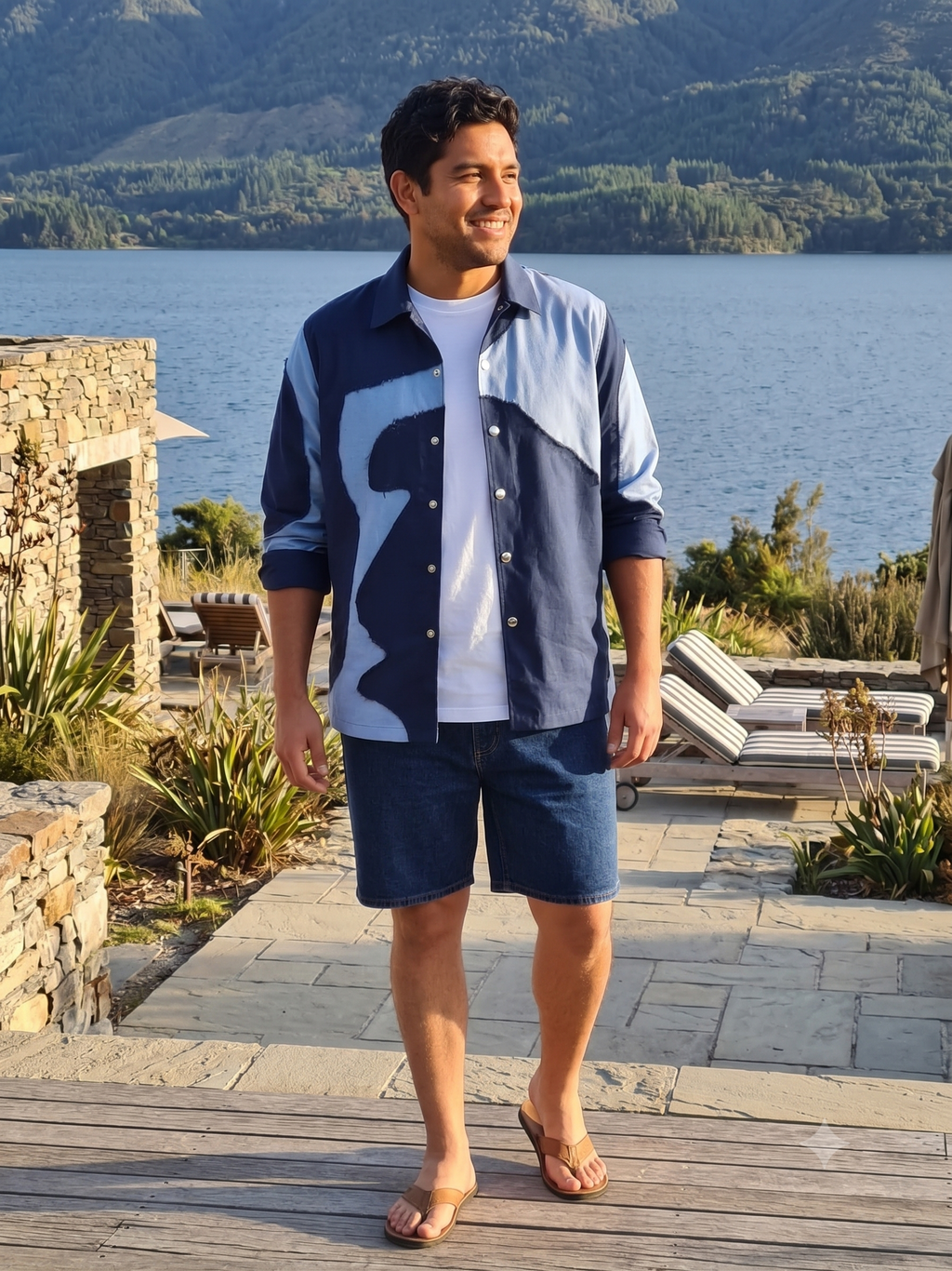 Men’s Navy Blue Colour-Block Casual Shirt JWM177