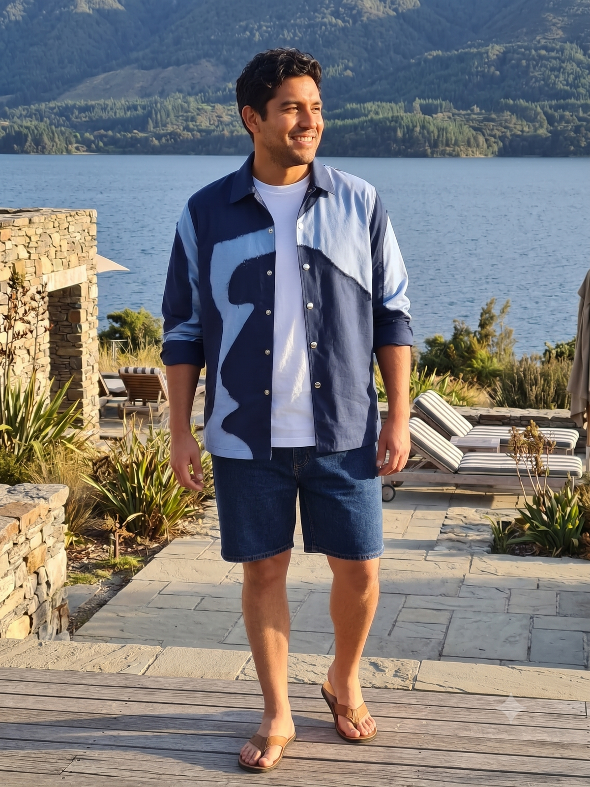 Men’s Navy Blue Colour-Block Casual Shirt JWM177