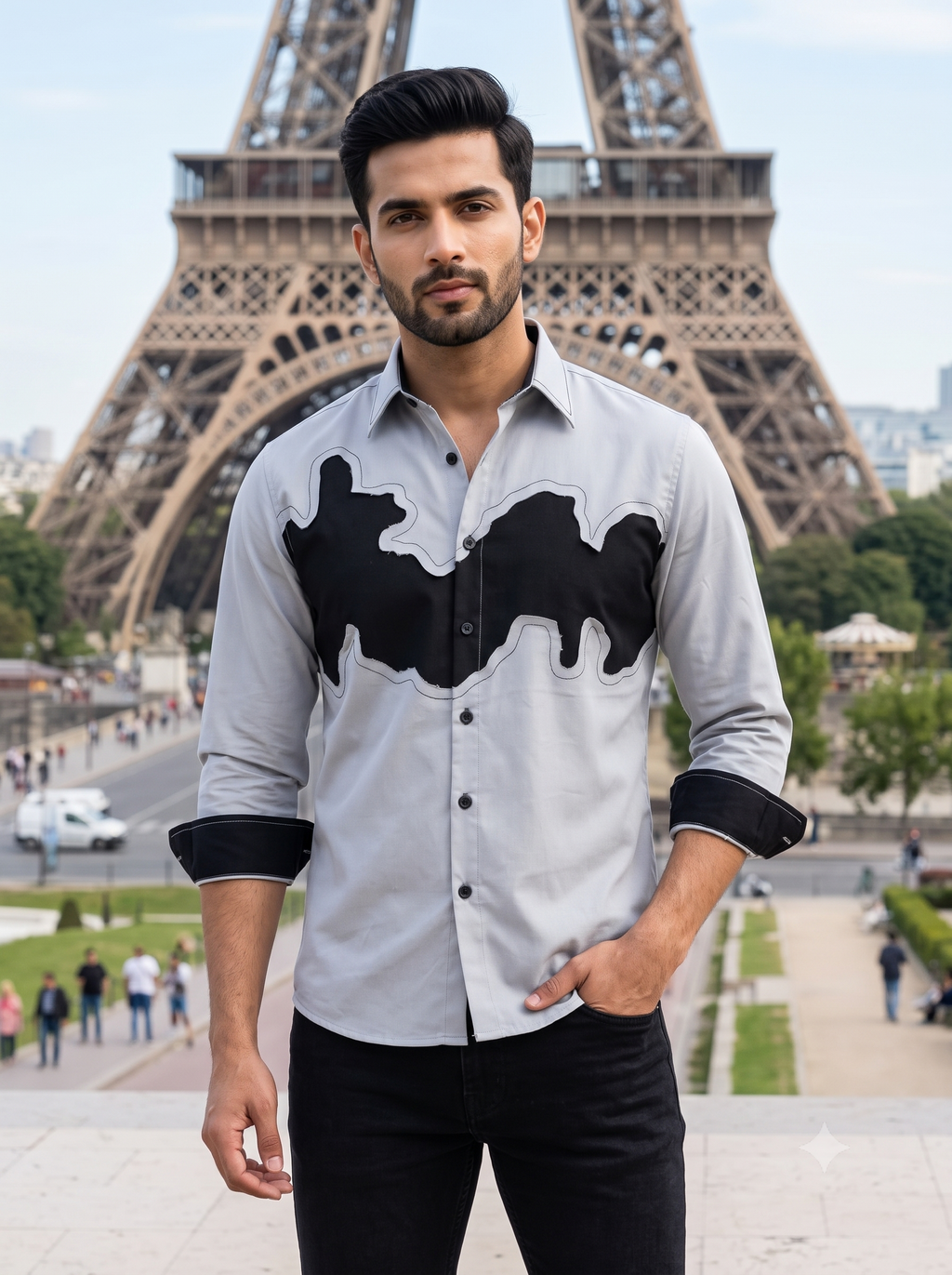 Pier Seven Men’s Grey Abstract Panel Shirt JWM178