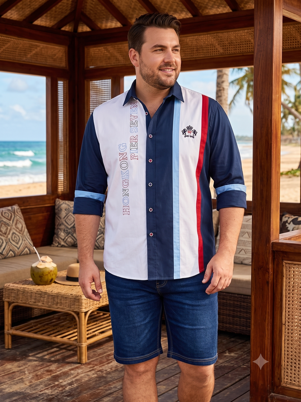 Pier Seven Men Navy Blue Colourblock Casual Shirt JWM179