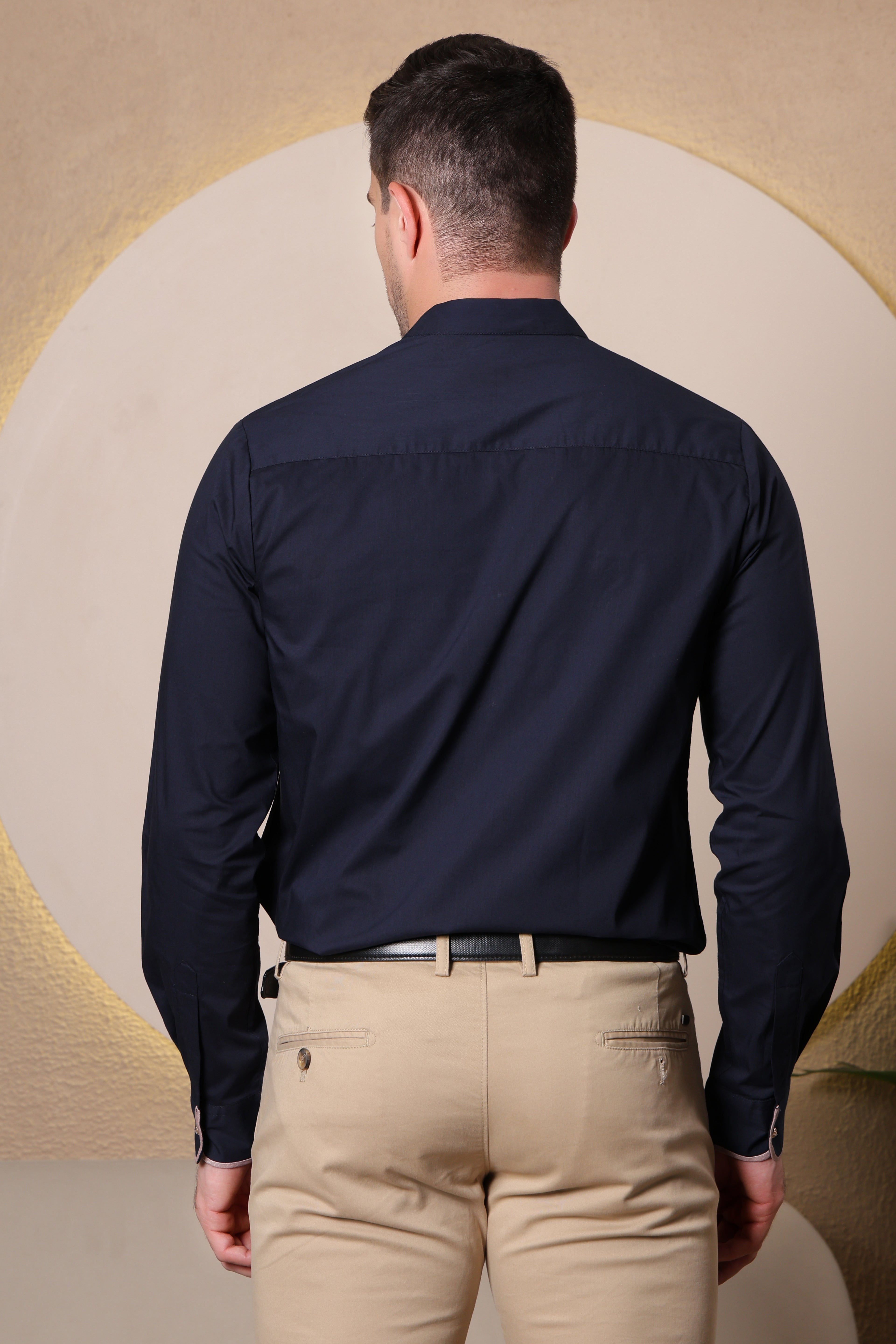 Pier Seven Ethnic Polycotton Embroidered Slim Fit Shirt for Men - Navy (PWE006) Pier Seven