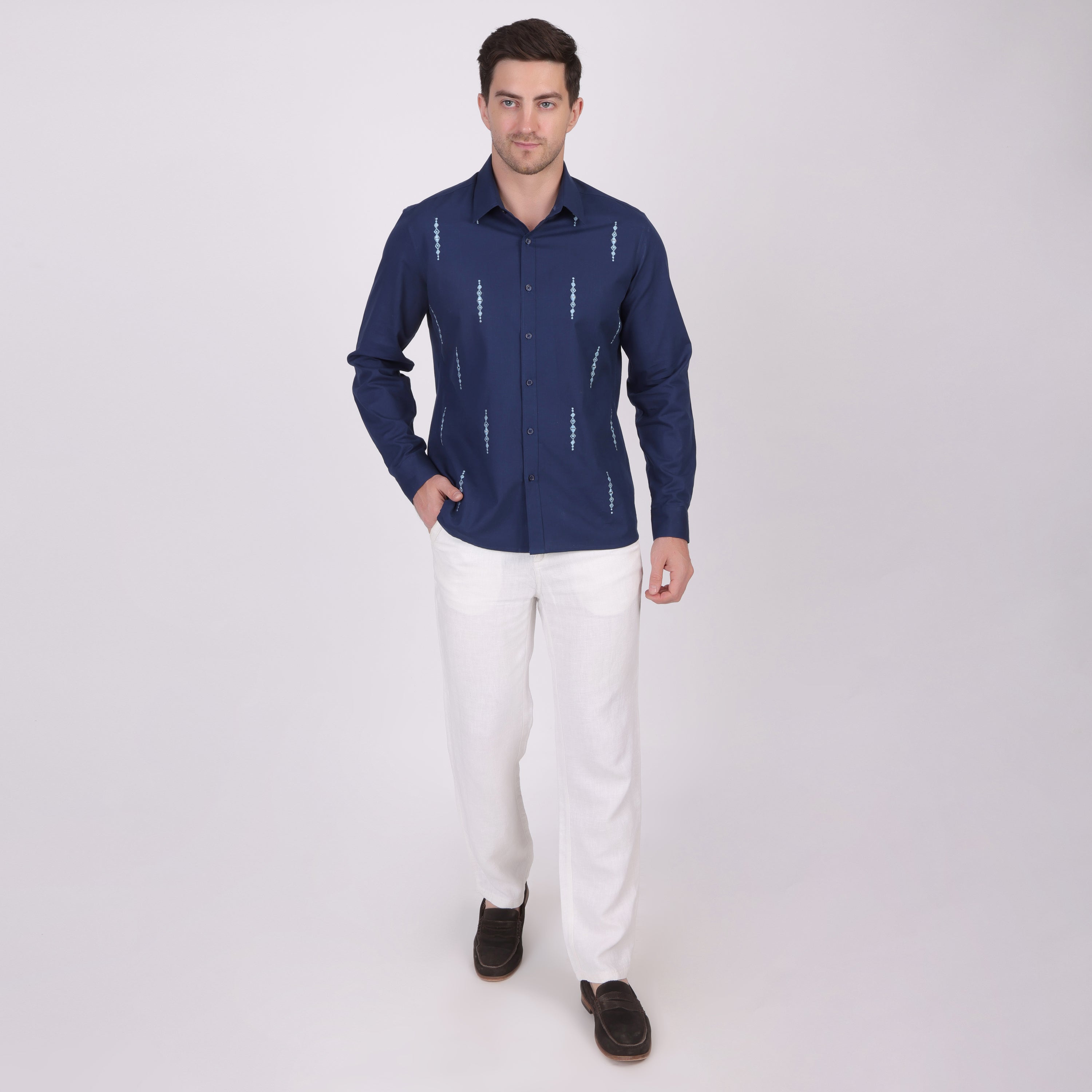 MIRROR WORK EMBROIDED ETHNIC PARTY SHIRT BLUE