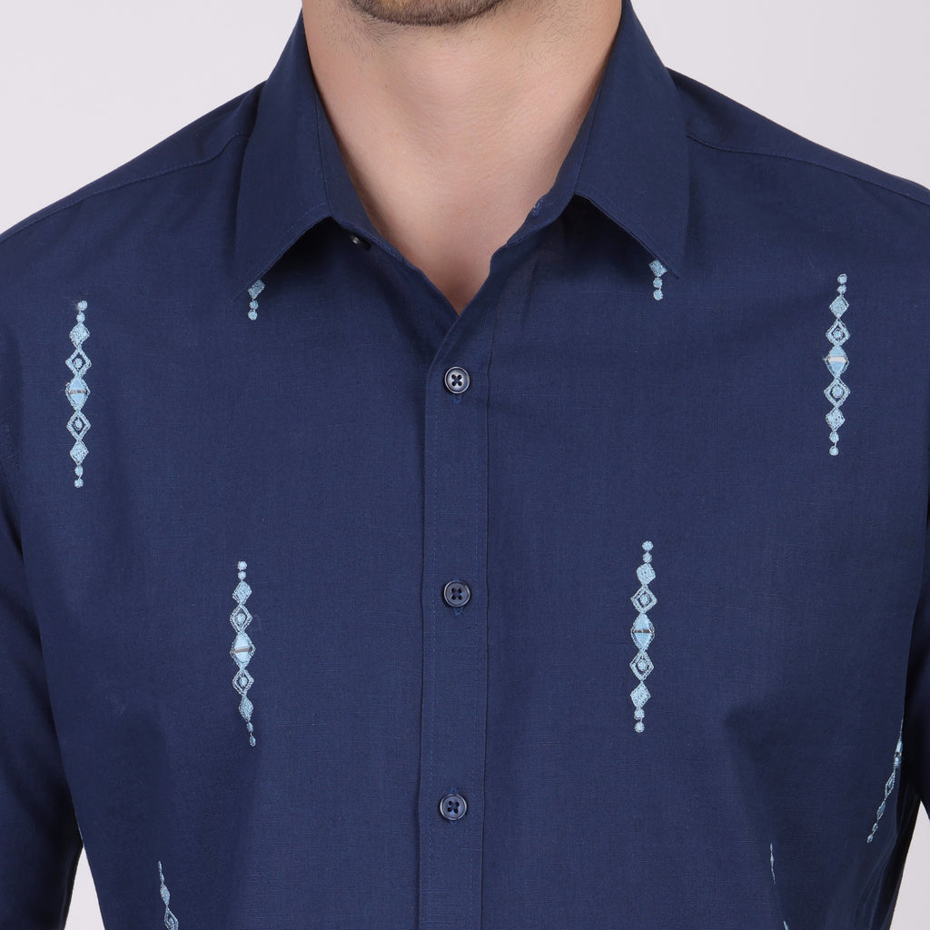 MIRROR WORK EMBROIDED ETHNIC PARTY SHIRT BLUE
